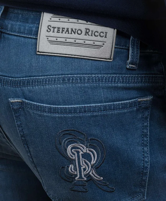 Stefano Ricci Jeans blu con ricamo logo monogramma MST41S3030T0043