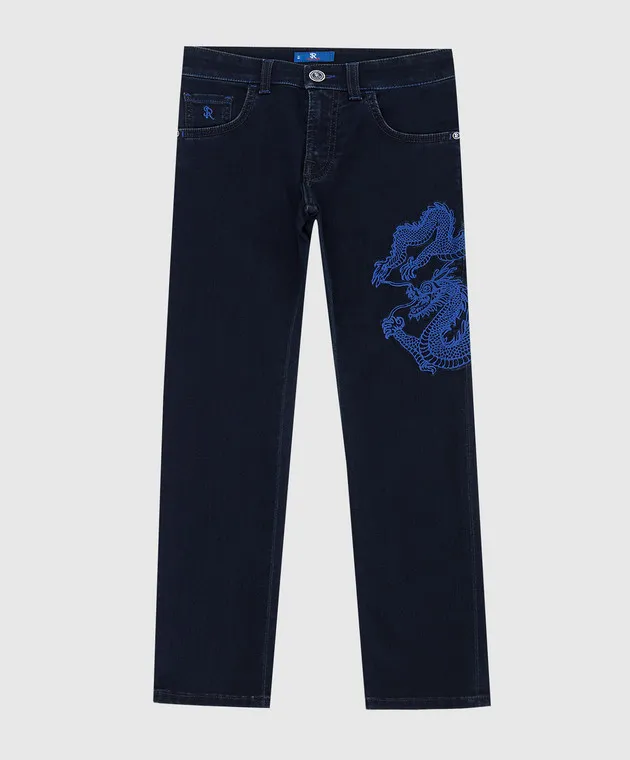 Stefano Ricci Jeans da bambino blu scuro con ricami YFT8203040K705