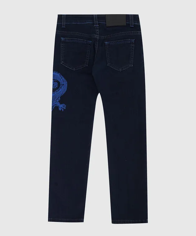 Stefano Ricci Jeans da bambino blu scuro con ricami YFT8203040K705