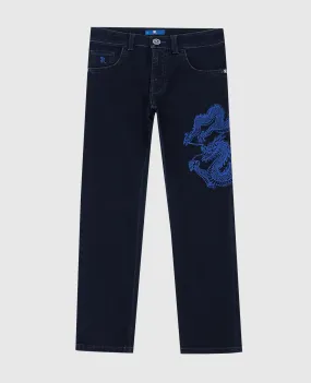 Stefano Ricci Jeans da bambino blu scuro con ricami YFT8203040K705