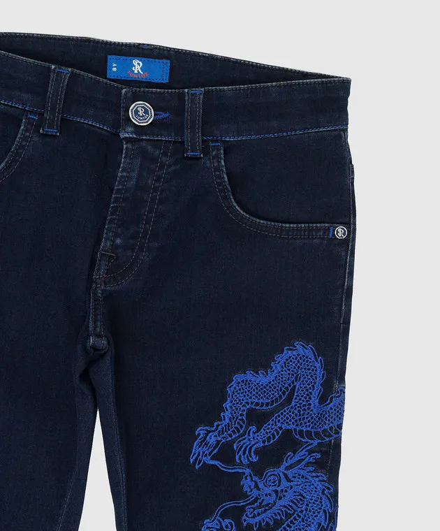 Stefano Ricci Jeans da bambino blu scuro con ricami YFT8203040K705