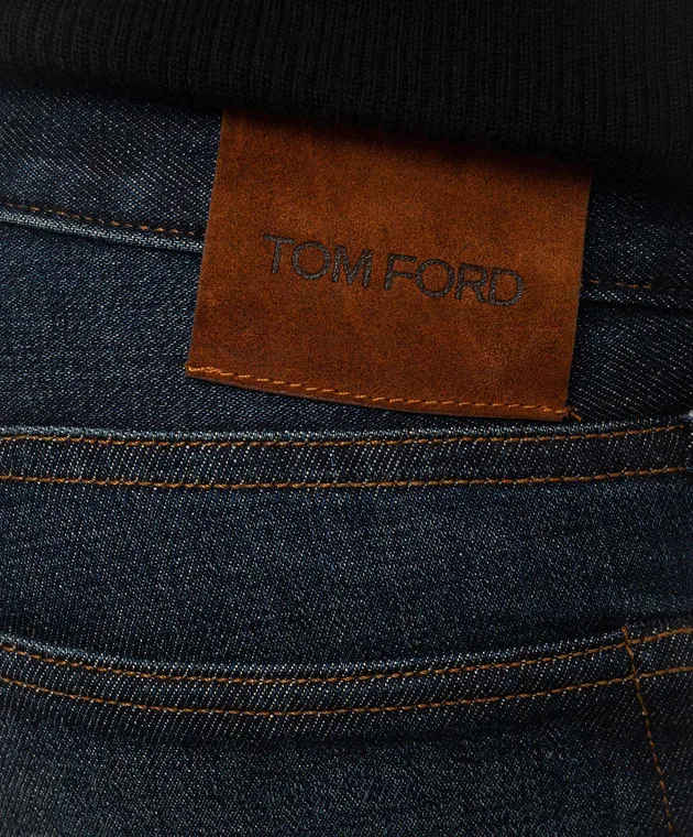 Tom Ford Jeans blu con patch logo in pelle invecchiata DPS001DMC050F24