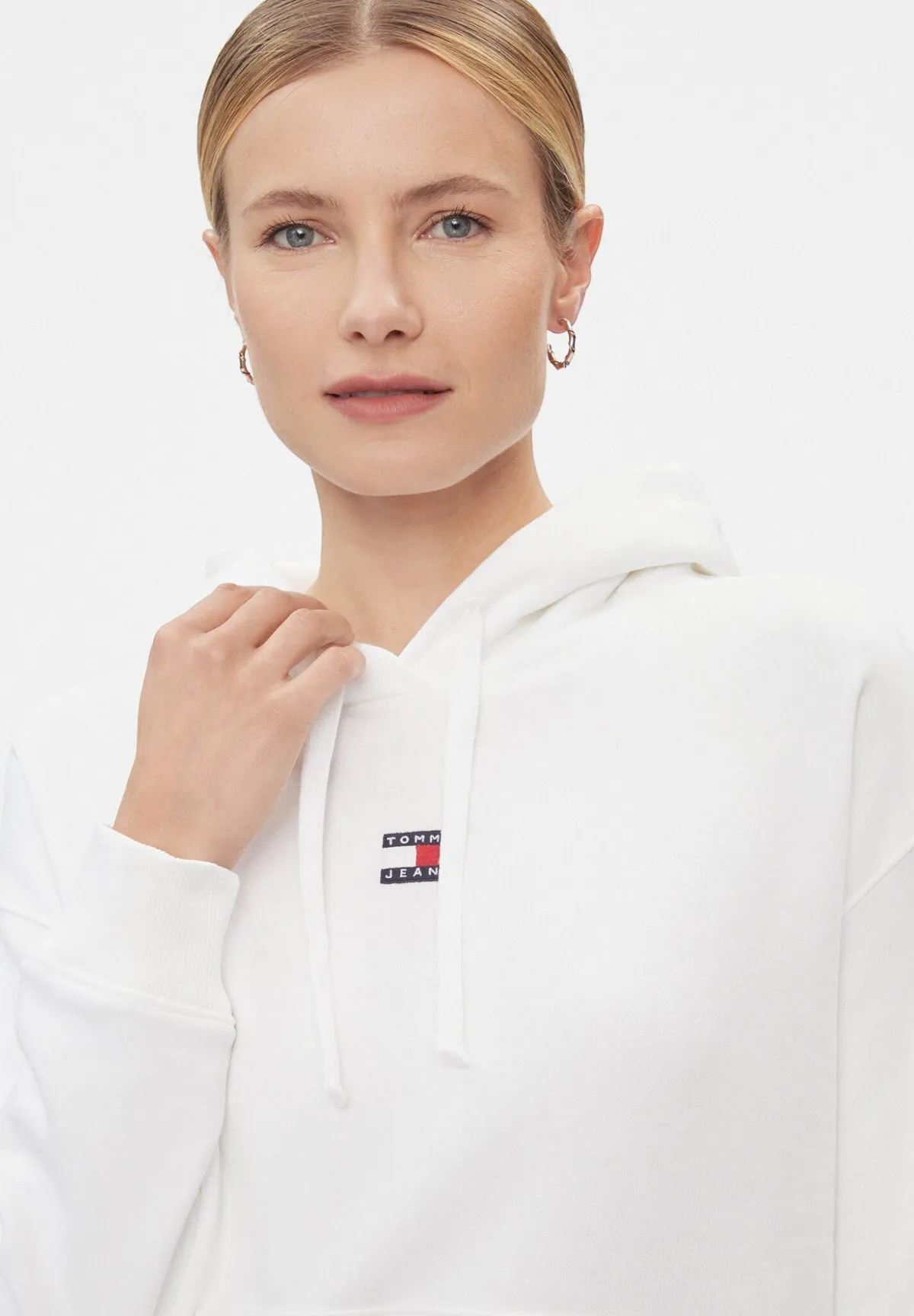 Tommy Jeans Donna Felpa Pullover con Cappuccio DW0DW17326-YBR Bianco