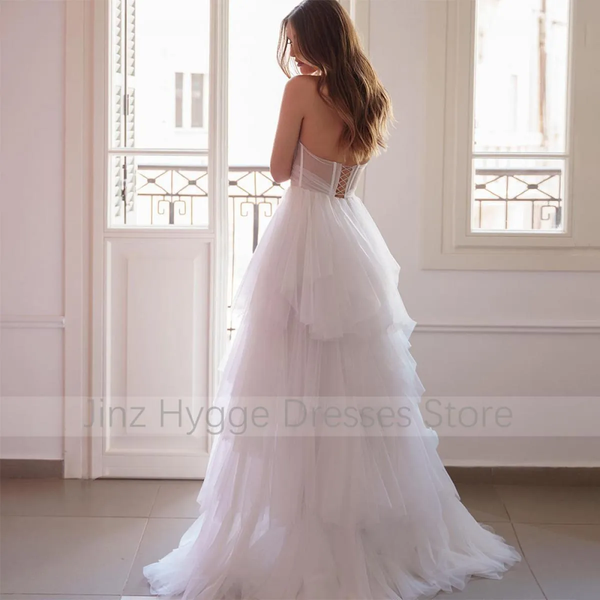 Tuta abito da sposa bianco tulle a strati innamorato abiti da sposa per le donne 2023 sposa coscia alta spacco estivo da sposa D