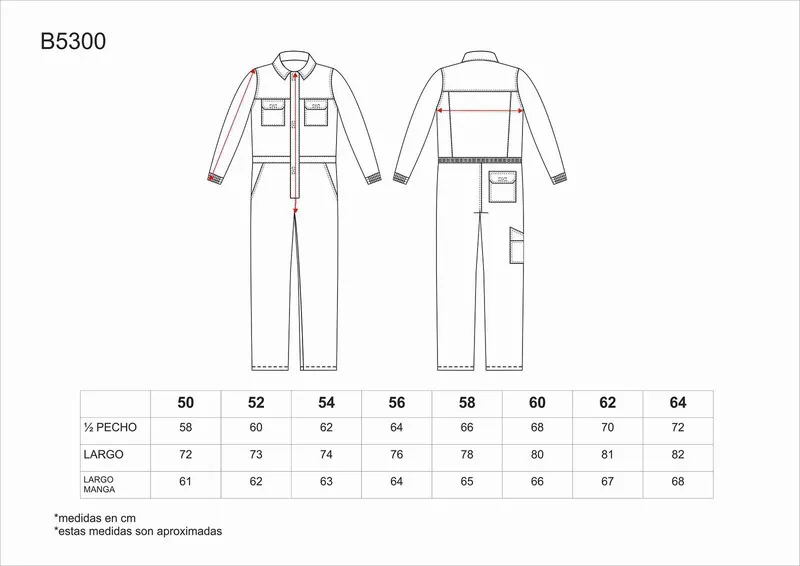 Tuta dritta con zip nascosta in metallo e 2 buste pettorali con patta Azulina 100% cotone