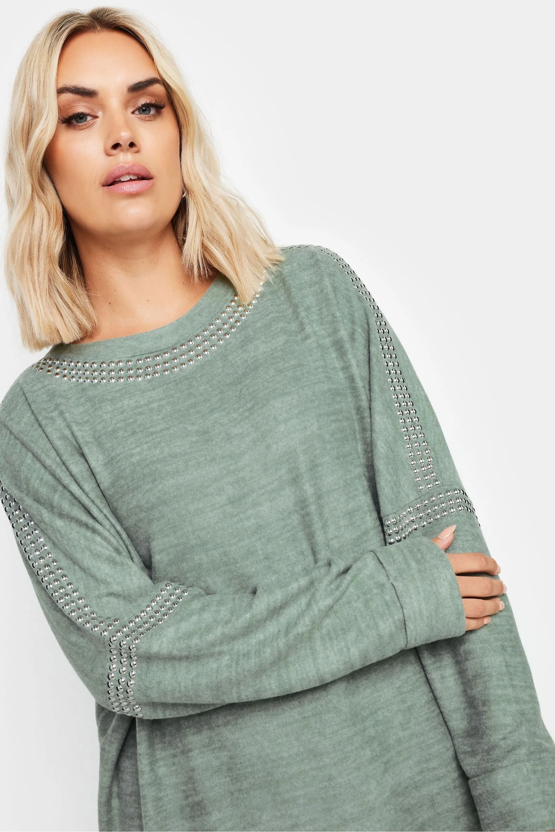 Yours Curve Soft Touch Studded Batwing Sleeve Jumper    